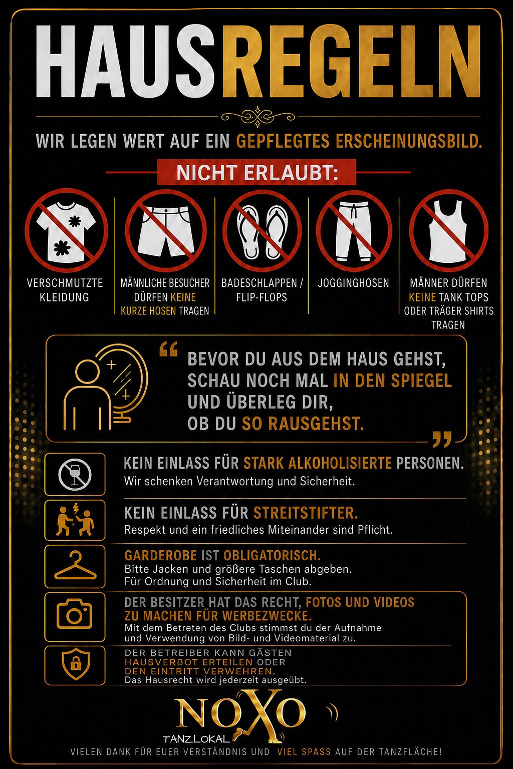 NOXO Hausregeln Aushang